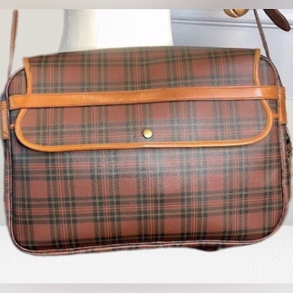 MRALPH LAUREN Tartan Plaid Brown Green Crossbody Messenger Laptop Carry-On Bag - Picture 6 of 17